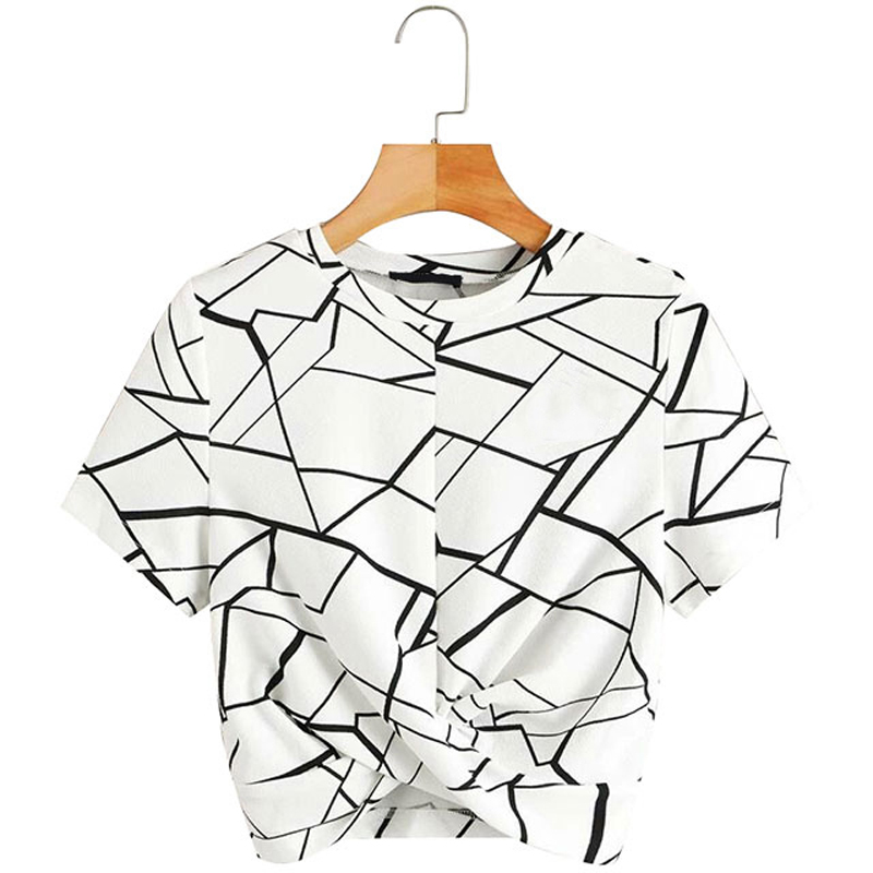 Geo Print Twist Hem Crop Top